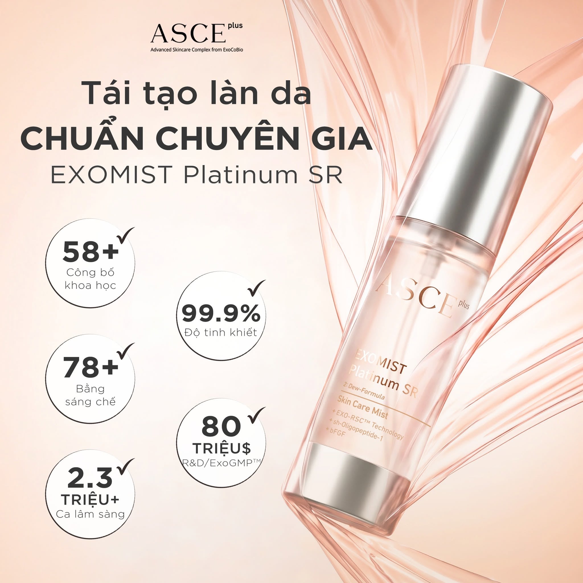 ASCE plus EXOMIST Platinum SR Xịt Khoáng Phục Hồi Cấp Ẩm Làm Dịu Da Exosome (Viên nang đông khô 20mg + Dung dịch 50ml)