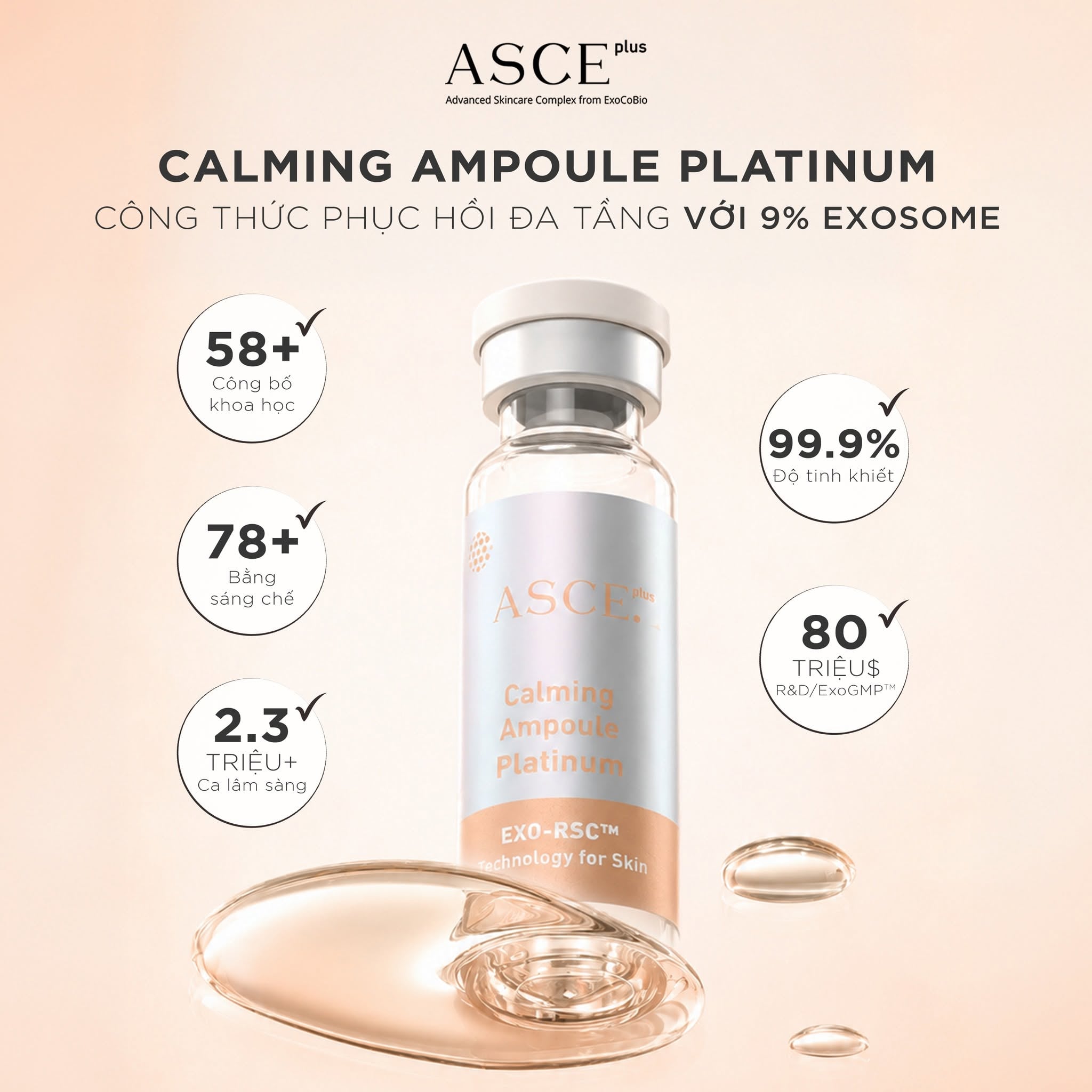 ASCE plus Calming Ampoule Platinum Tinh Chất Làm Dịu Phục Hồi Da Exosome Hộp 5 ống x 3.5ml