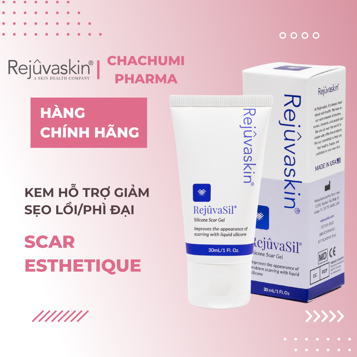 Rejuvaskin Scar RejuvaSil Gel Dưỡng Giảm Sẹo Lồi / Phì Đại, Làm Mềm Da