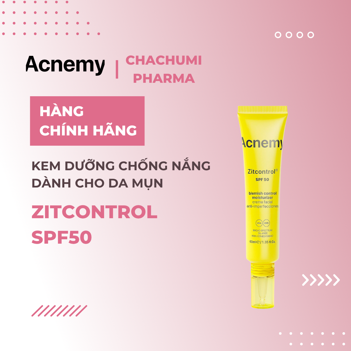 Acnemy Zitcontrol SPF50 Kem Dưỡng Bảo Vệ Da Khỏi Tia UV Dành Cho Da Mụn 40ml