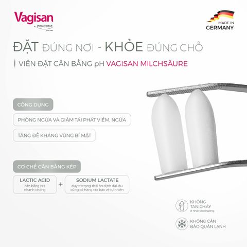 Viên đặt Vagisan Milchsaure cân bằng pH, tăng đề kháng chuyên sâu cho vùng kín