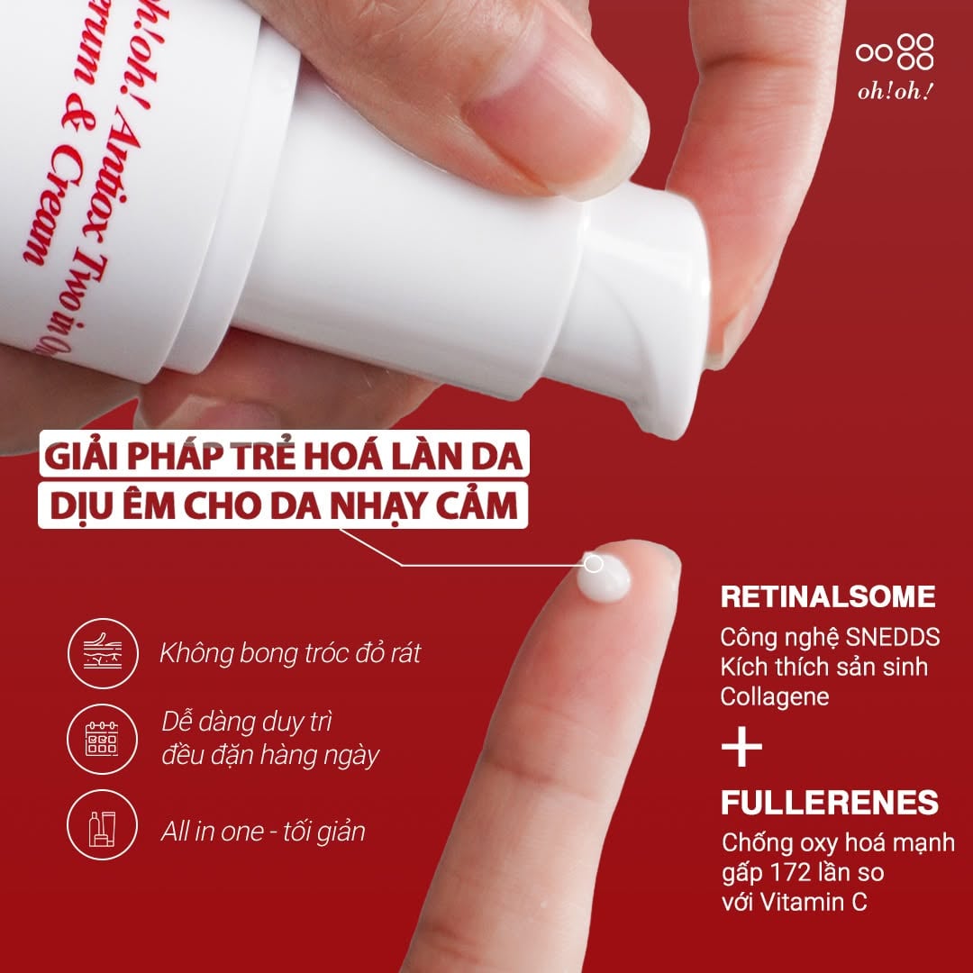 Oh!oh! Antiox Two in One Serum & Cream Serum - Serum Dạng Kem Dưỡng Ẩm Chống Oxy Hóa & Làm Sáng Da 25g