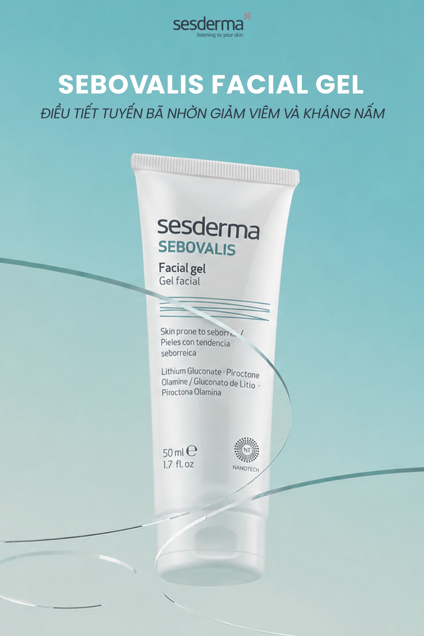 Sesderma Sebovalis Facial Gel 50ml – Gel Kiểm Soát Dầu & Làm Dịu Da Đầu Mụn