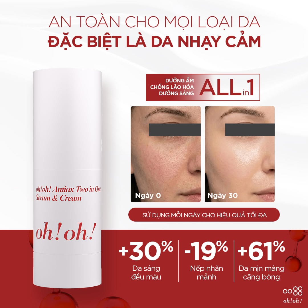 Oh!oh! Antiox Two in One Serum & Cream Serum - Serum Dạng Kem Dưỡng Ẩm Chống Oxy Hóa & Làm Sáng Da 25g