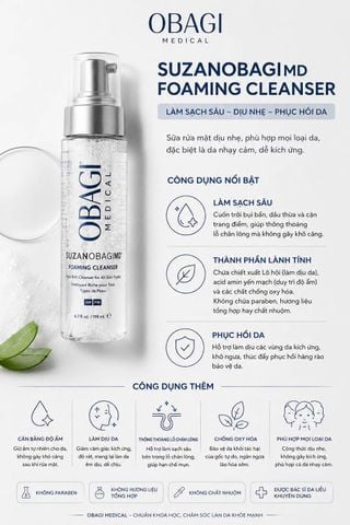 [DATE 10/2027] Sữa rửa mặt tạo bọt làm sạch sâu cho da nhạy cảm Obagi SUZANOBAGIMD Foaming Cleanser