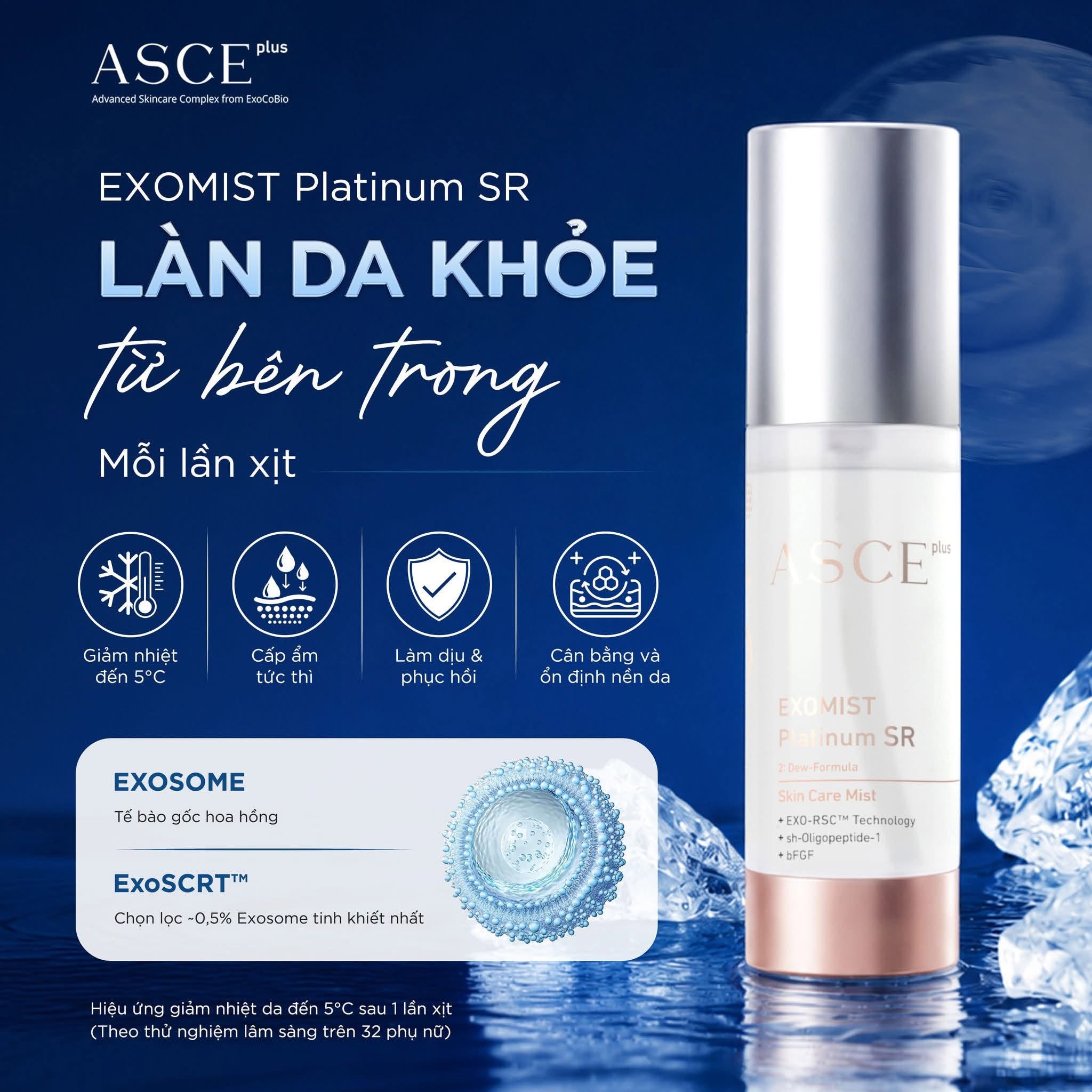 ASCE plus EXOMIST Platinum SR Xịt Khoáng Phục Hồi Cấp Ẩm Làm Dịu Da Exosome (Viên nang đông khô 20mg + Dung dịch 50ml)