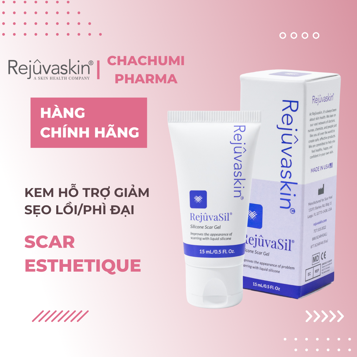 Rejuvaskin Scar RejuvaSil Gel Dưỡng Giảm Sẹo Lồi / Phì Đại, Làm Mềm Da