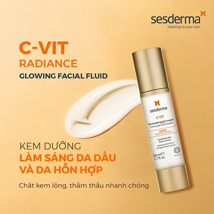 Sesderma C-VIT Radiance Glowing Fluid 50ml – Sữa Dưỡng Làm Sáng Da, Dưỡng Ẩm & Chống Oxy Hóa