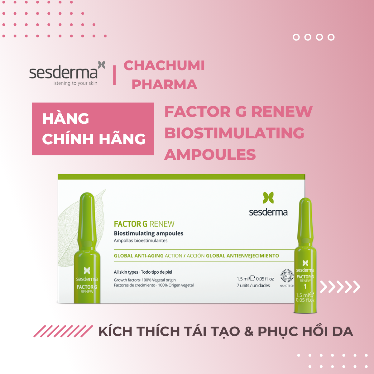 Sesderma Factor G Renew Biostimulating Ampoules 7 x1.5ml – Tinh Chất Phục Hồi Tái Tạo Da