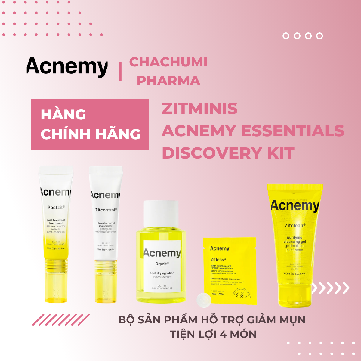 Acnemy Zitminis Acnemy Essentials Discovery Kit Bộ Sản Phẩm Hỗ Trợ Làm Giảm Mụn Tiện Lợi 4 Món