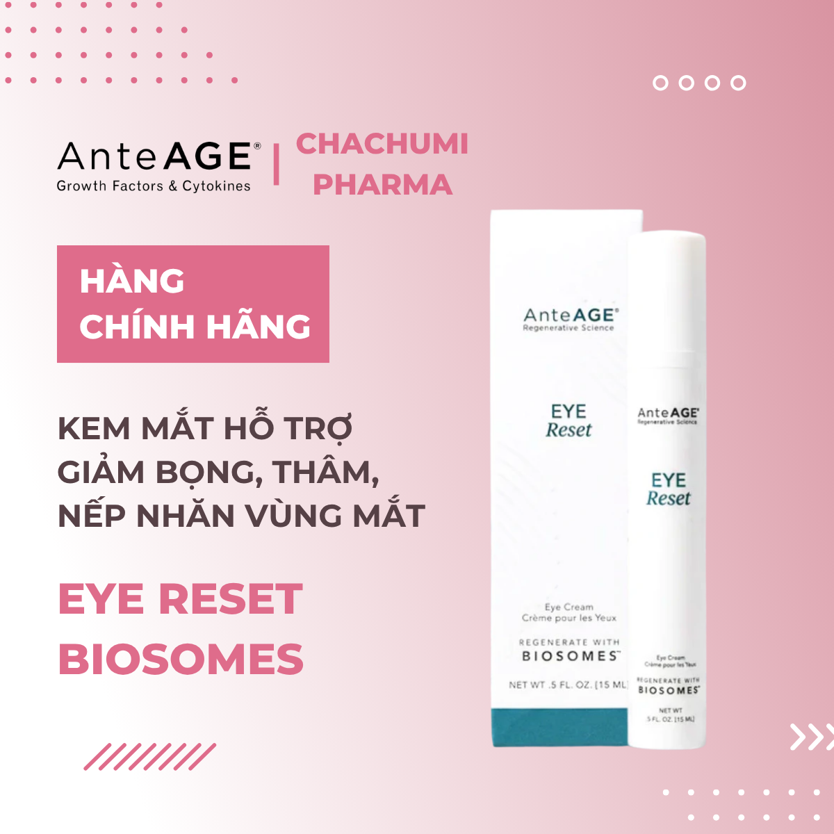 AnteAGE EYE Reset Biosomes - Kem Mắt  Hỗ Trợ Giảm Bọng, Thâm, Nếp Nhăn Vùng Mắt 15ml