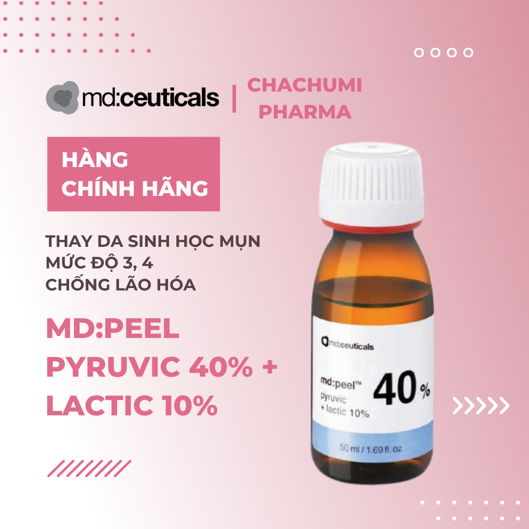 Md:ceuticals MD:Peel Pyruvic 40% + Lactic 10%- Thay Da Sinh Học Mụn Mức Độ 3,4 Chống Lão Hóa Với Axit Pyruvic 40% + Latic 10%