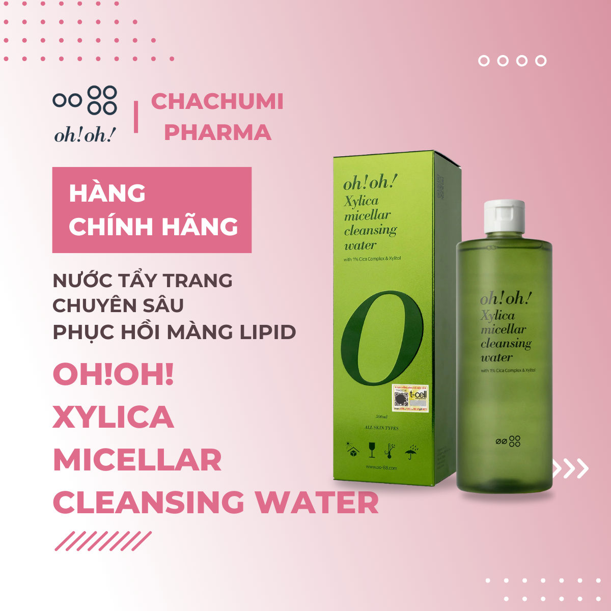 Nước Tẩy Trang Chuyên Sâu oh!oh! Xylica Micellar Cleansing Water 500ml