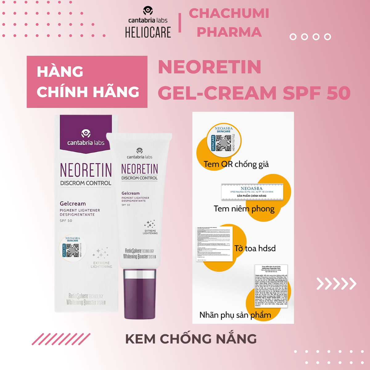 Neoretin Discrom Control Gel Cream SPF 50 – Kem chống nắng da lão hóa
