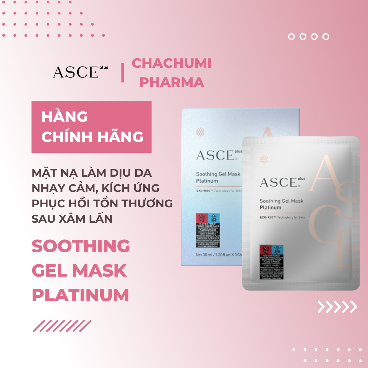 ASCE plus Soothing Gel Mask Platinum - Mặt Nạ Làm Dịu Phục Hồi Da Tổn Thương, Kích Ứng Hoặc Sau Xâm Lấn 38ml x 3 miếng/hộp