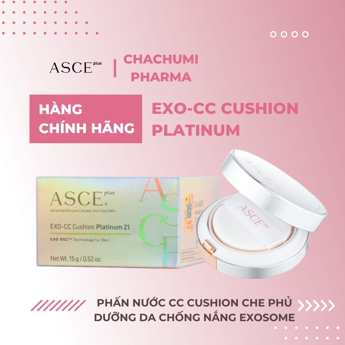 ASCE plus EXO-CC Cushion Platinum - Phấn Nước CC Cushion Che Phủ Dưỡng Da Chống Nắng Exosome