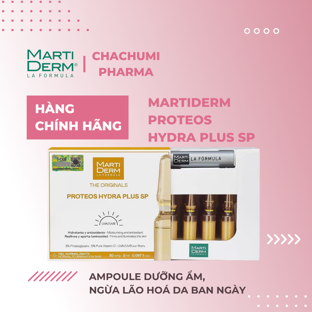 [ Mẫu Mới ] Martiderm The Originals Proteos Hydra Plus SP - Ampoule Dưỡng Ẩm, Làm Săn Chắc & Ngừa Lão Hoá Da Ban Ngày