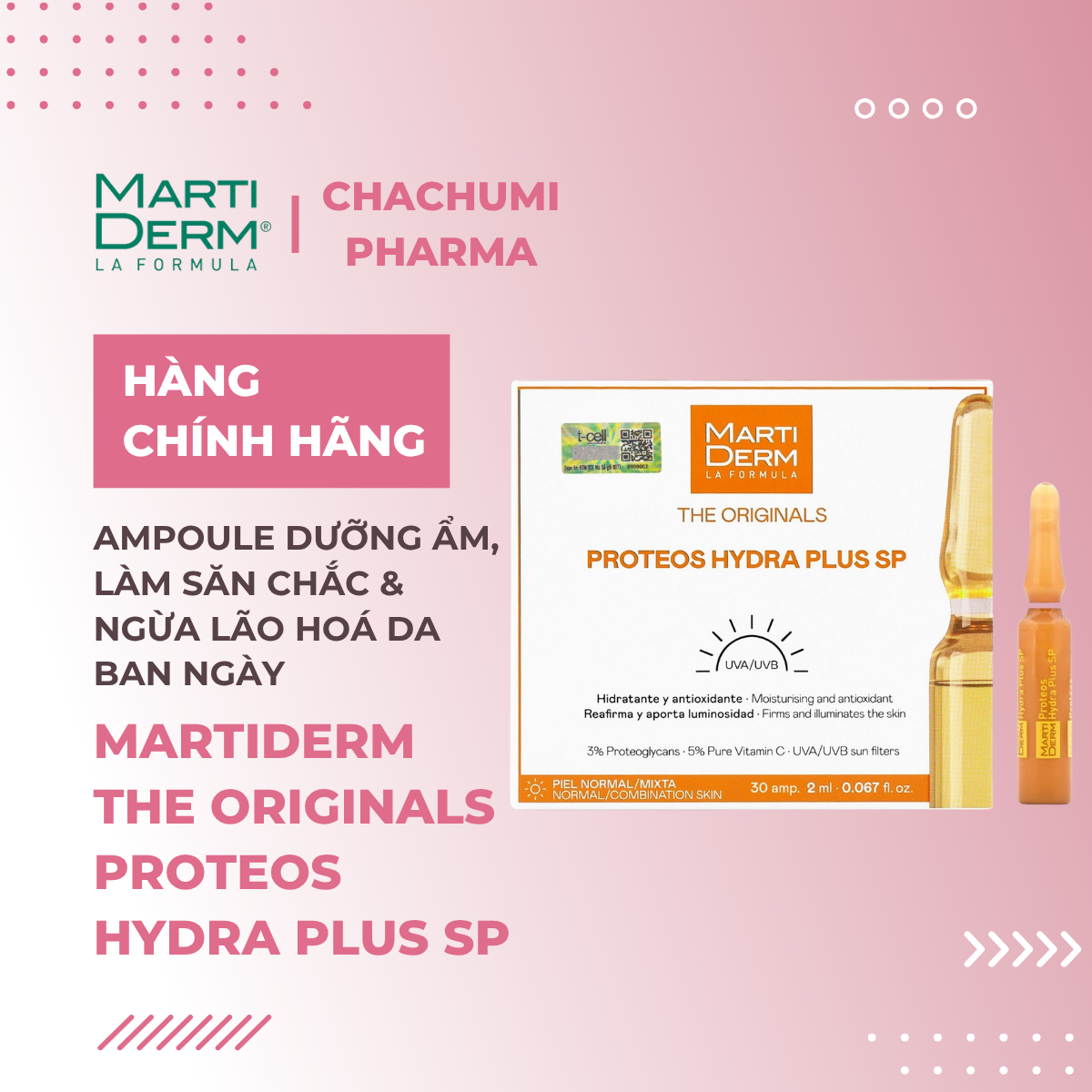 [ Mẫu Mới ] Martiderm The Originals Proteos Hydra Plus SP - Ampoule Dưỡng Ẩm, Làm Săn Chắc & Ngừa Lão Hoá Da Ban Ngày