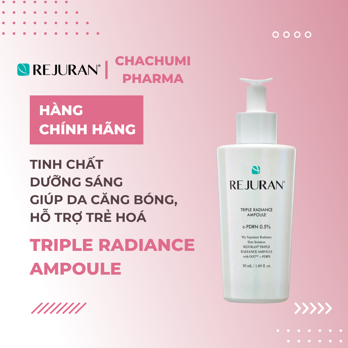 Tinh chất Rejuran Triple Radiance Ampoule dưỡng sáng giúp da căng bóng, hỗ trợ trẻ hoá 50ml