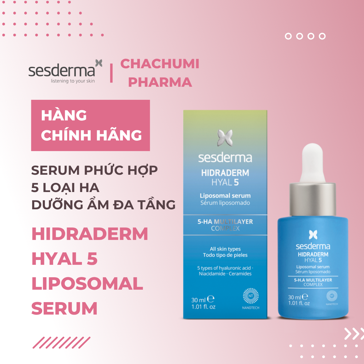 Sesderma Hidraderm Hyal 5 Liposomal Serum 30ml – Serum Phức Hợp 5 Loại HA Dưỡng Ẩm Đa Tầng