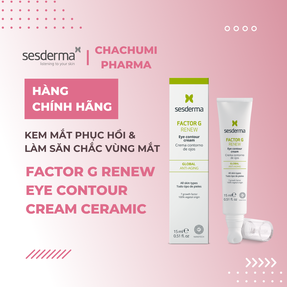 Sesderma Factor G Renew Eye Contour Cream Ceramic – Kem Mắt Phục Hồi & Làm Săn Chắc Vùng Mắt 15ml