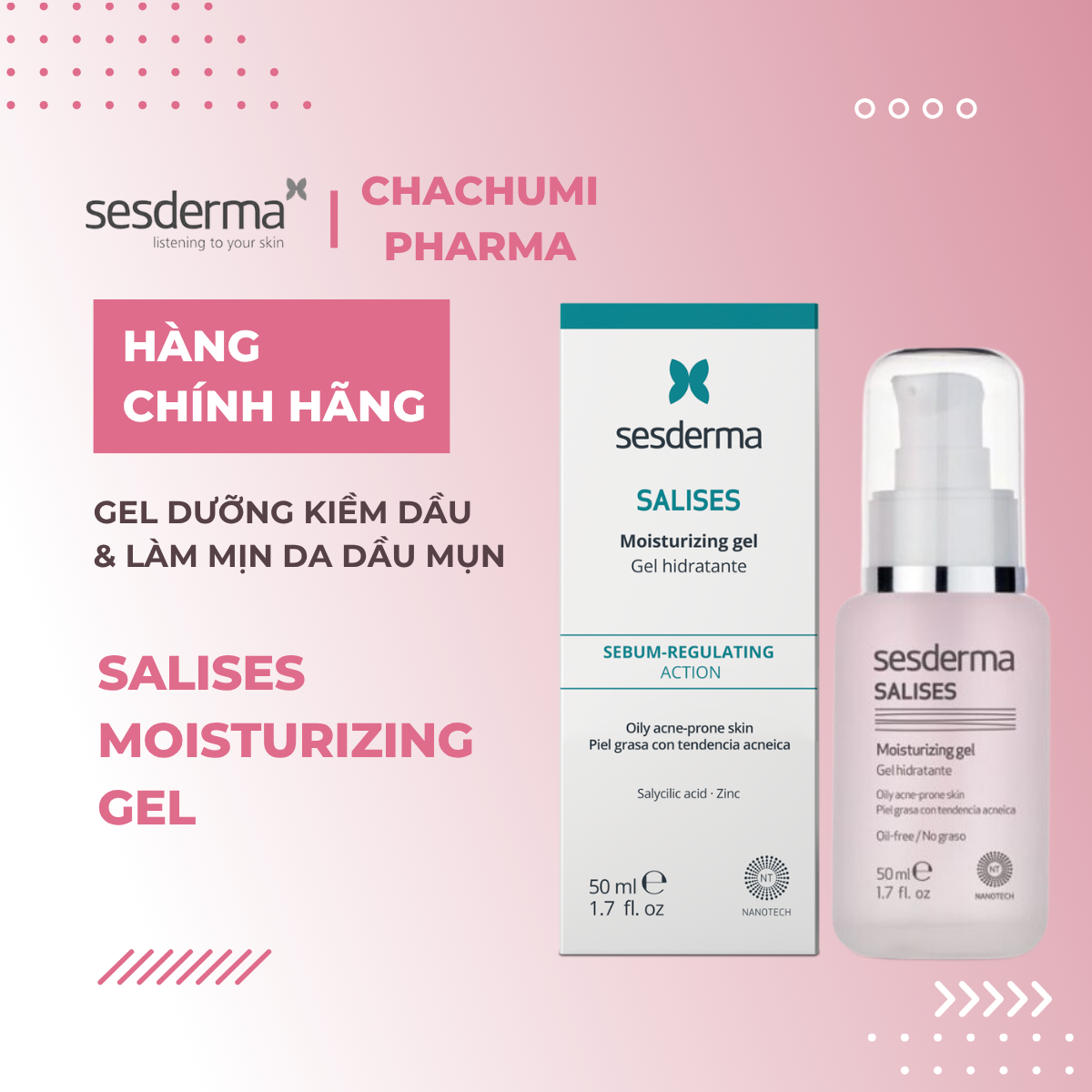 Sesderma Salises Moisturizing Gel 50ml – Gel Dưỡng Kiềm Dầu & Làm Mịn Da Dầu Mụn 50ml