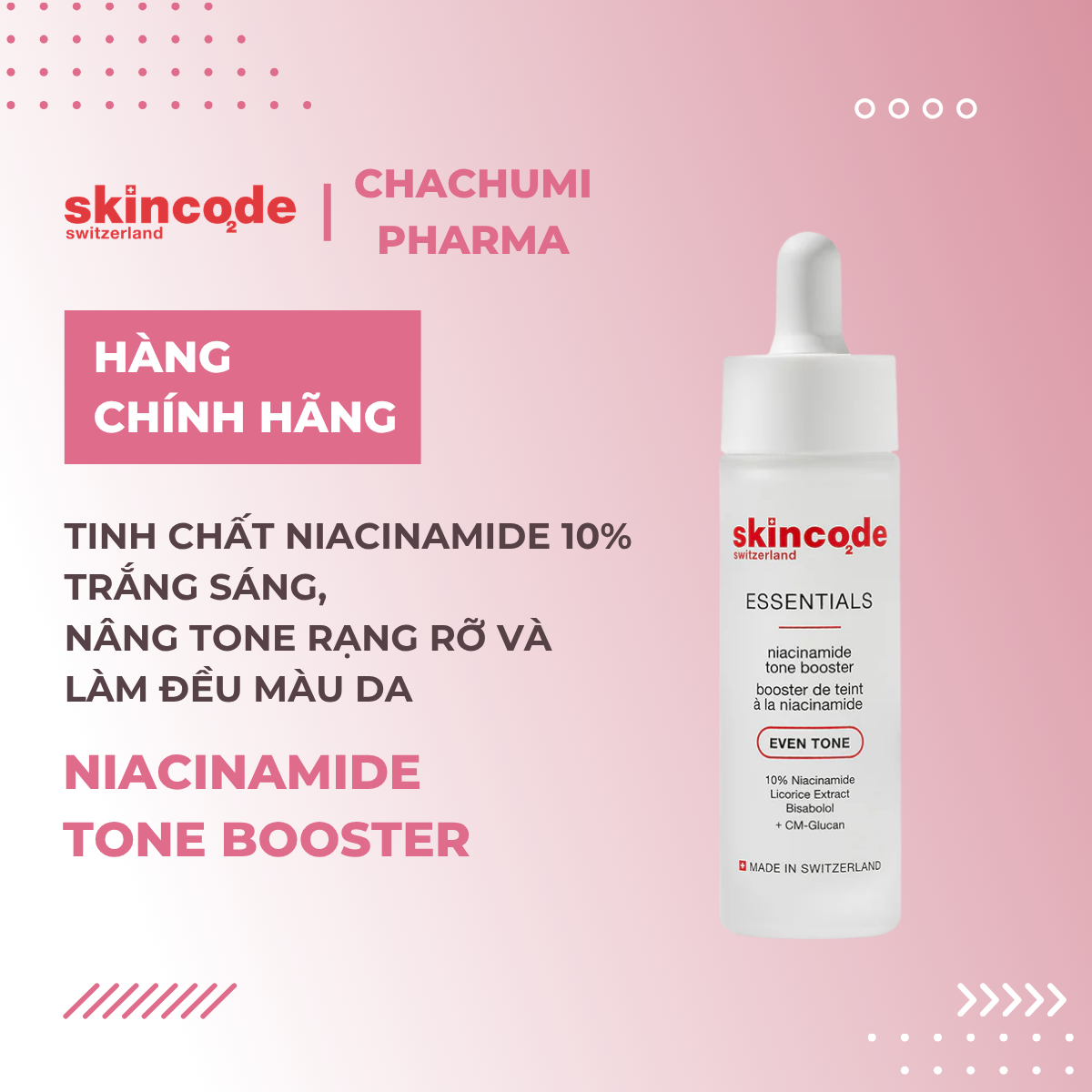 Skincode Niacinamide Tone Booster - Tinh chất Niacinamide 10% - trắng sáng, nâng tone rạng rỡ và làm đều màu da 30ml