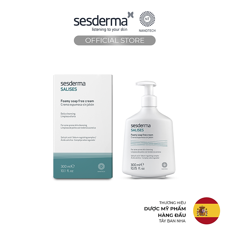 Sesderma Salises Foamy Soap Free Cream 250ml – Sữa Rửa Mặt Dịu Nhẹ Cho Da Dầu Mụn, Kiềm Dầu