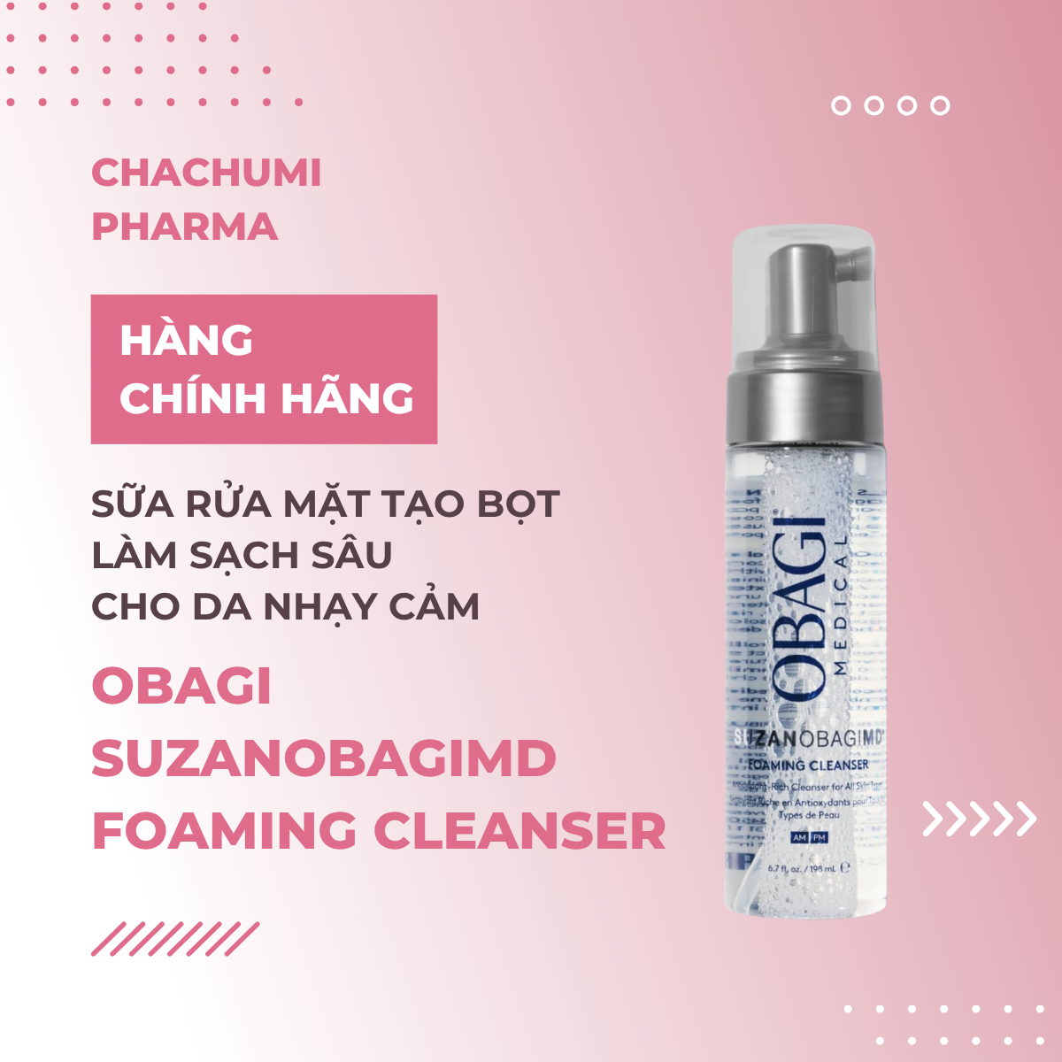[DATE 10/2027] Sữa rửa mặt tạo bọt làm sạch sâu cho da nhạy cảm Obagi SUZANOBAGIMD Foaming Cleanser