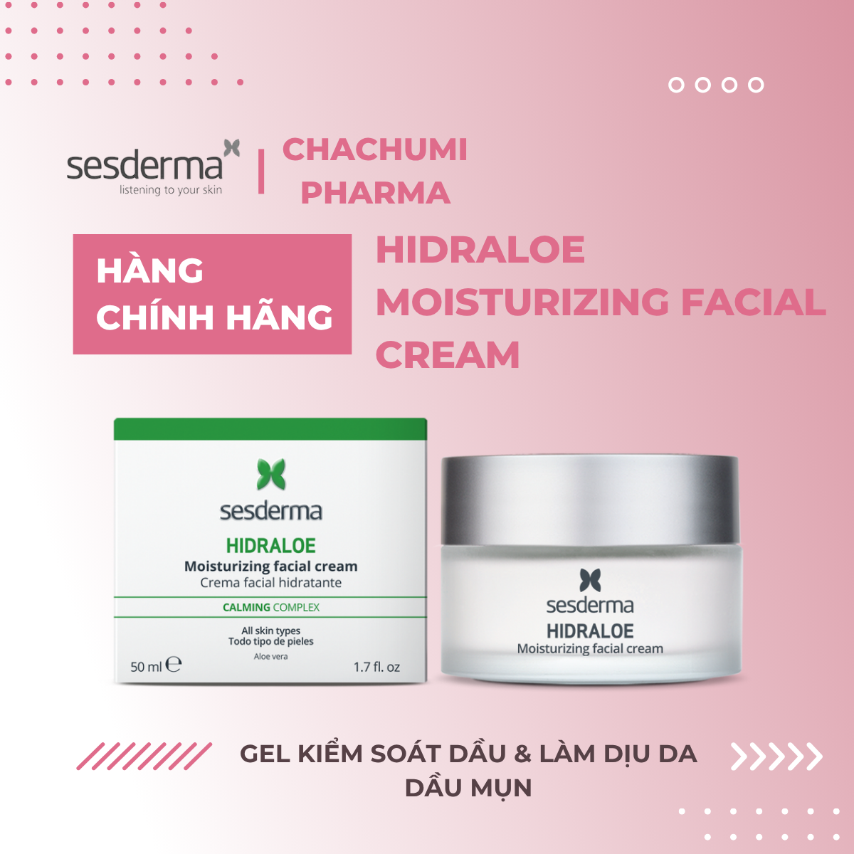 Sesderma Hidraloe Moisturizing Facial Cream 50ml – Kem Dưỡng Ẩm Làm Dịu, Phục Hồi Da Nhạy Cảm