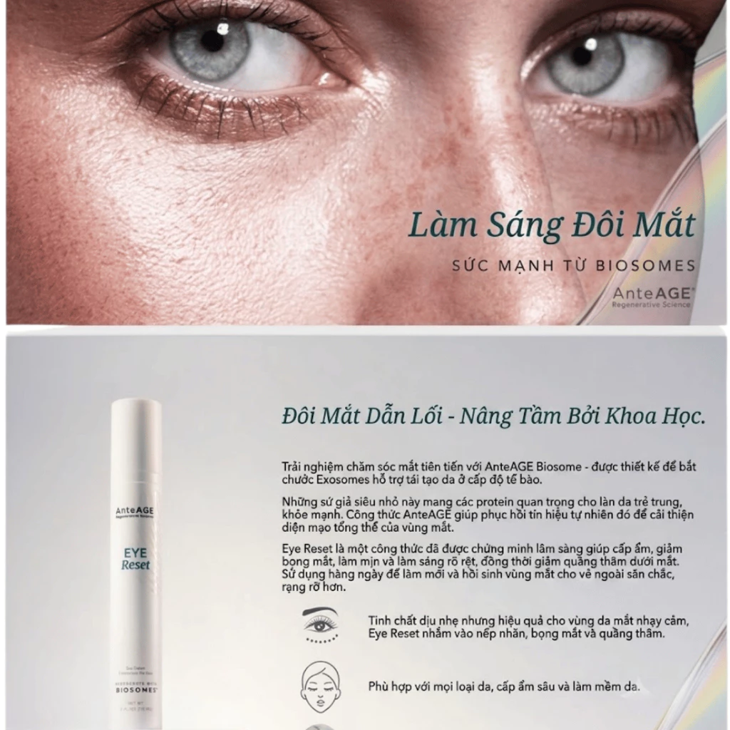 AnteAGE EYE Reset Biosomes - Kem Mắt  Hỗ Trợ Giảm Bọng, Thâm, Nếp Nhăn Vùng Mắt 15ml