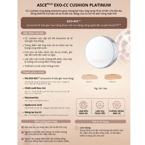 ASCE plus EXO-CC Cushion Platinum - Phấn Nước CC Cushion Che Phủ Dưỡng Da Chống Nắng Exosome