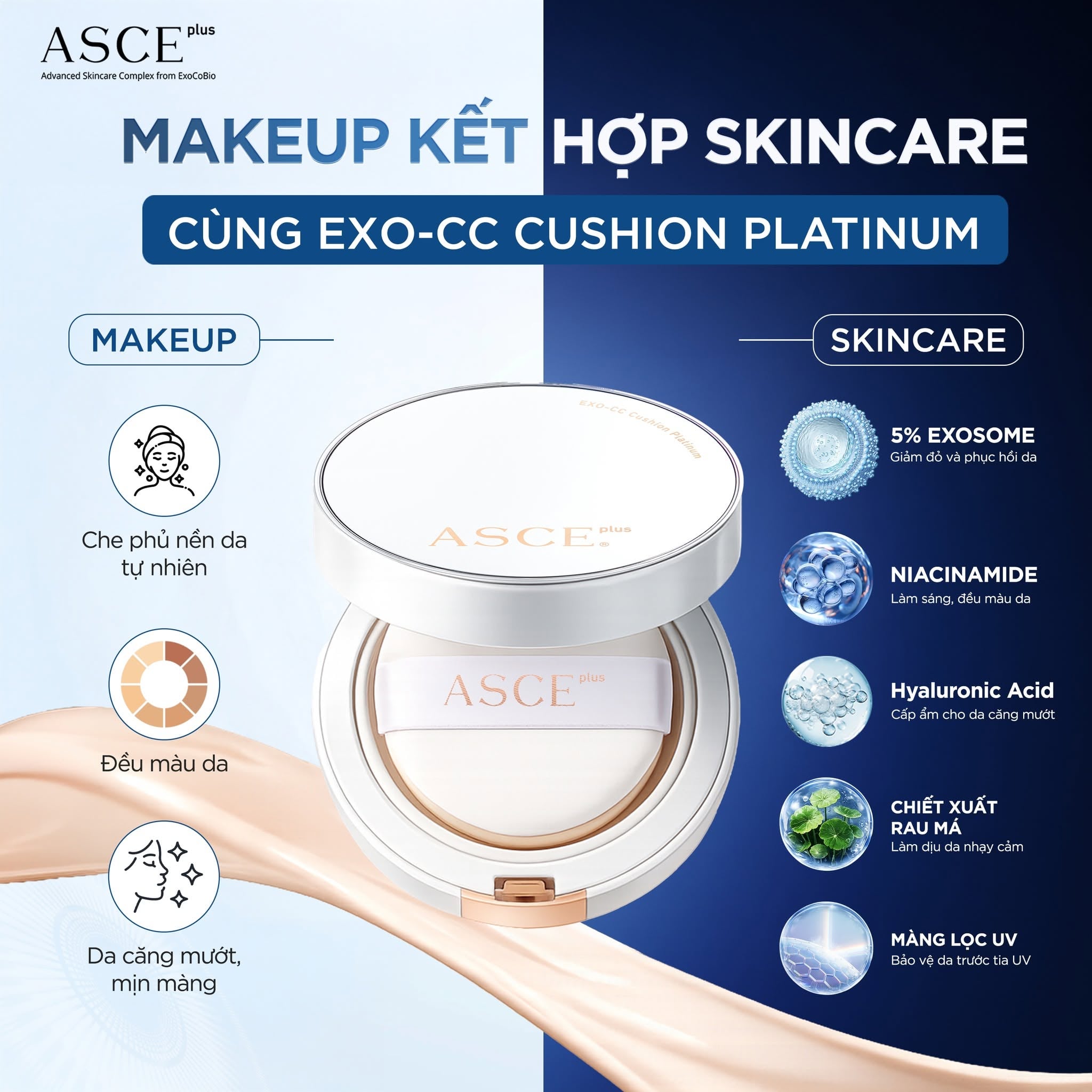 ASCE plus EXO-CC Cushion Platinum - Phấn Nước CC Cushion Che Phủ Dưỡng Da Chống Nắng Exosome