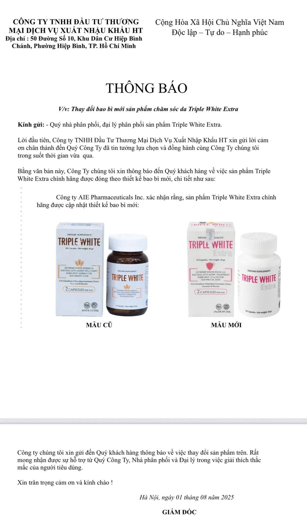 Triple White - Viên Uống Trắng Da Và Chống Nắng 50 viên