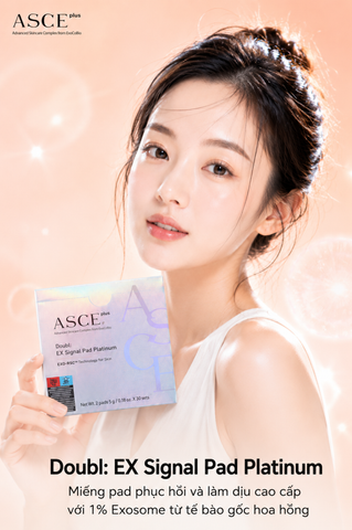 ASCE plus Doubl: EX Signal Pad Platinum Miếng Pad Làm Dịu, Mịn Bề Mặt Da, Phục Hồi Da Exosome 2 miếng 5g/gói x 30 gói/hộp