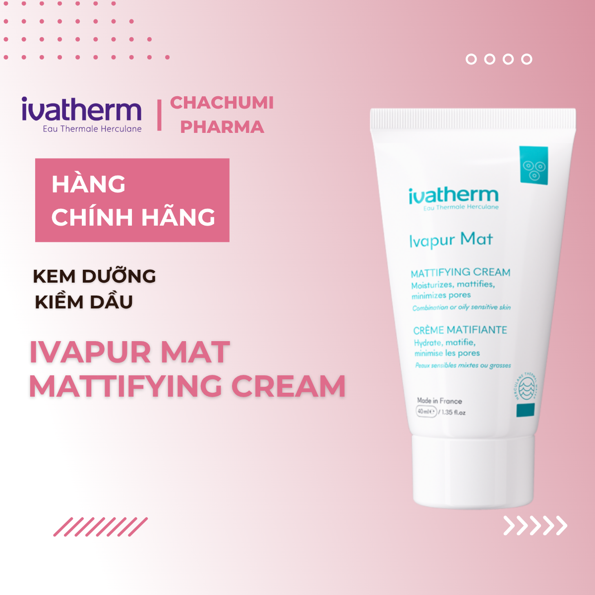 [date 2027] Ivatherm Ivapur Mat Mattifying Cream - Kem Dưỡng Kiềm Dầu Dành Cho Da Dầu Nhạy Cảm, Da Mụn 40ml
