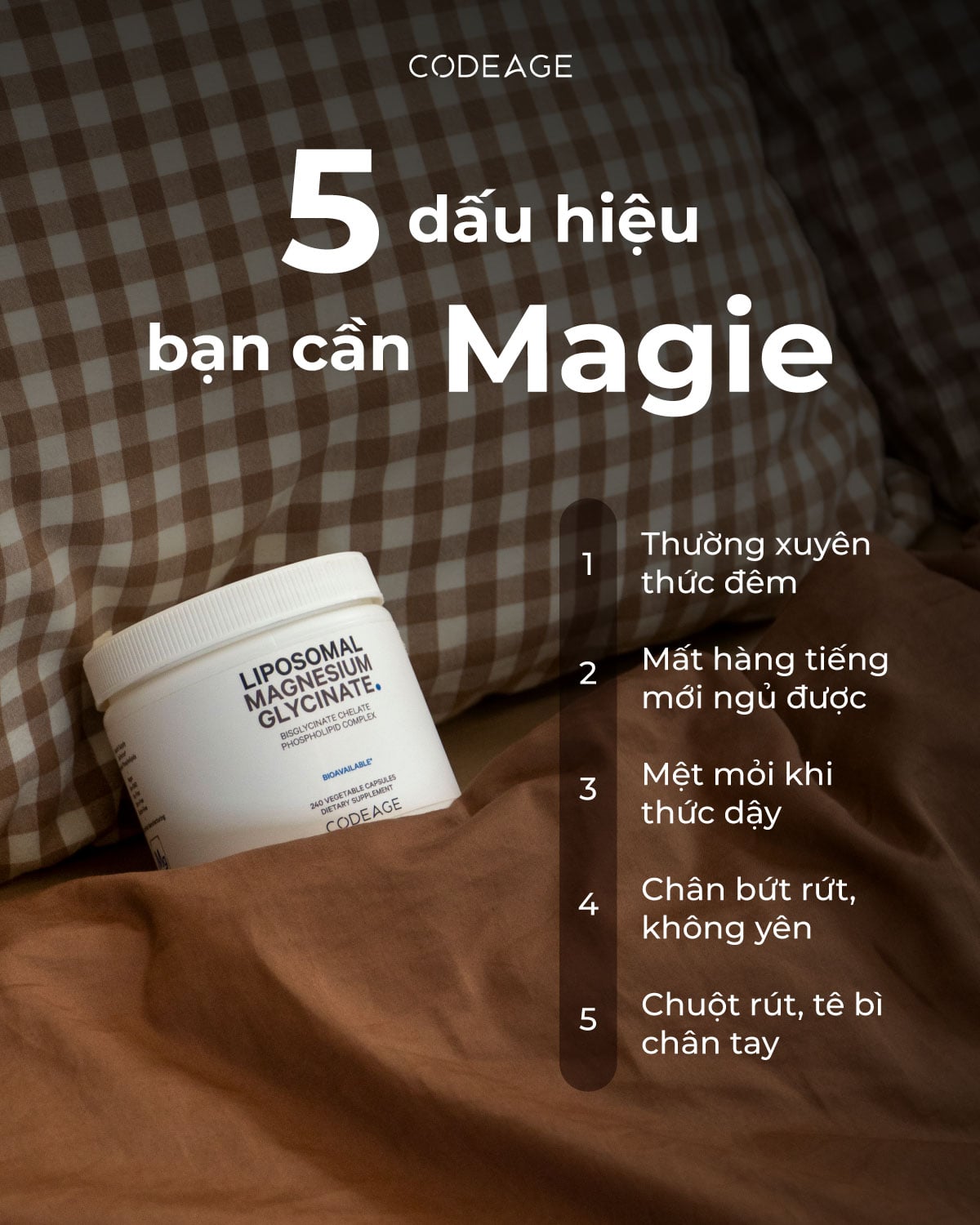 Codeage Liposomal Magnesium Glycinate 240v - Viên Uống Bổ Sung Magiê Hỗ Trợ Tập Gym, Giấc Ngủ, Xương Khớp, Giảm Stress