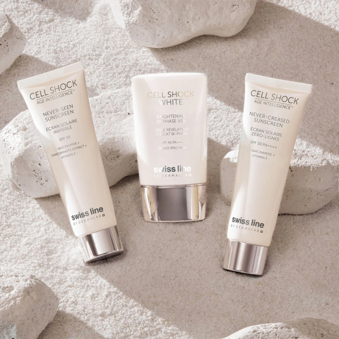 Swissline Cell Shock Age Intelligence Never-Creased Sunscreen SPF 50 PA++++ – Kem dưỡng xoá nhăn, chống nắng & bảo vệ da toàn diện