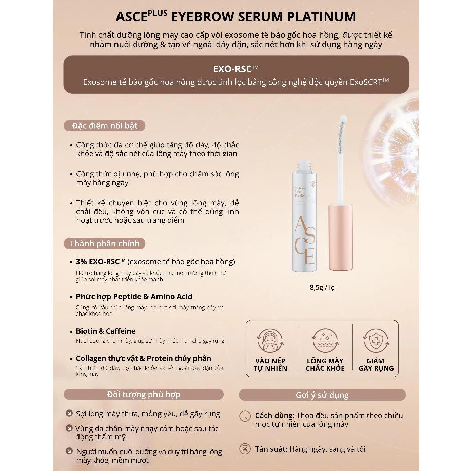 ASCE Plus Eyelash & Eyebrow Serum Platinum - Tinh Chất Dưỡng Mi & Mày Với Exosome 8.5g