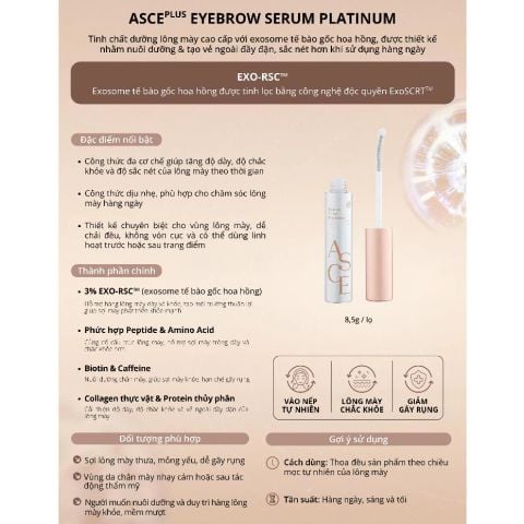 ASCE Plus Eyelash & Eyebrow Serum Platinum - Tinh Chất Dưỡng Mi & Mày Với Exosome 8.5g