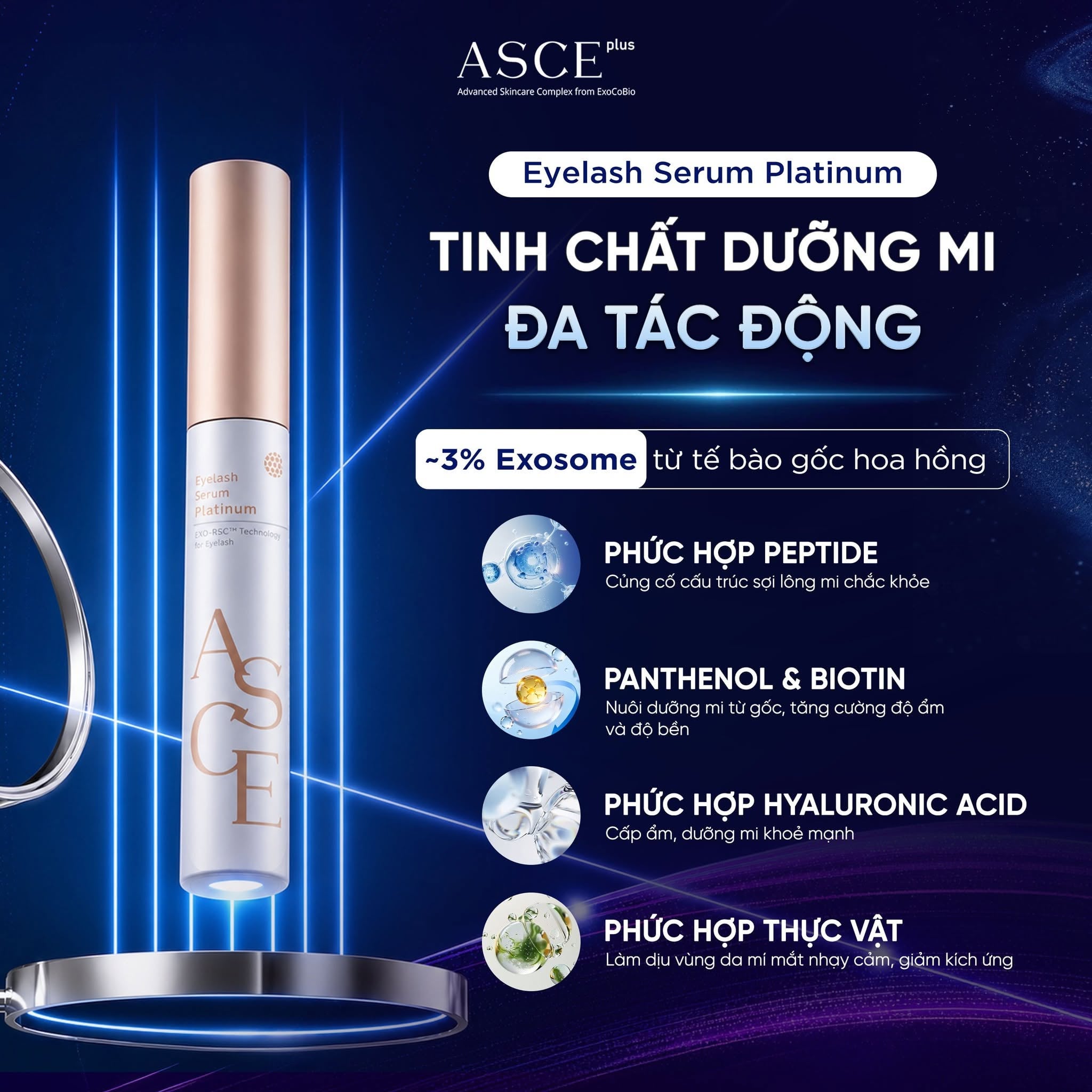 ASCE Plus Eyelash & Eyebrow Serum Platinum - Tinh Chất Dưỡng Mi & Mày Với Exosome 8.5g