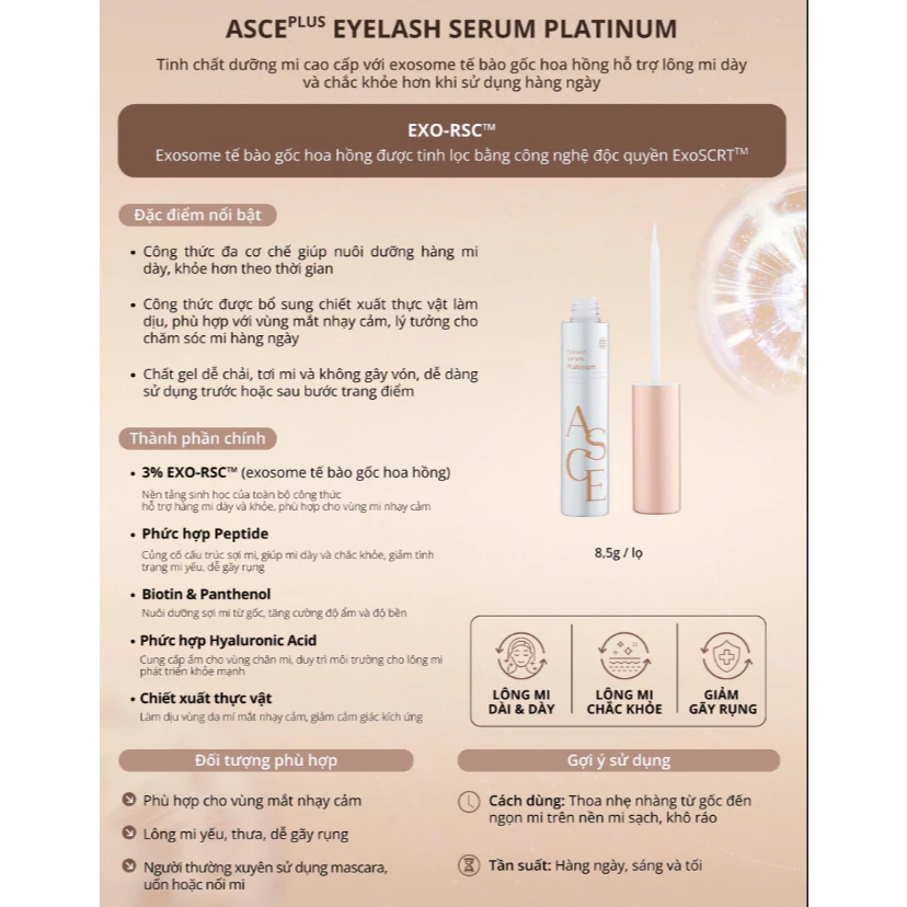 ASCE Plus Eyelash & Eyebrow Serum Platinum - Tinh Chất Dưỡng Mi & Mày Với Exosome 8.5g