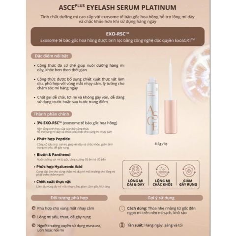 ASCE Plus Eyelash & Eyebrow Serum Platinum - Tinh Chất Dưỡng Mi & Mày Với Exosome 8.5g