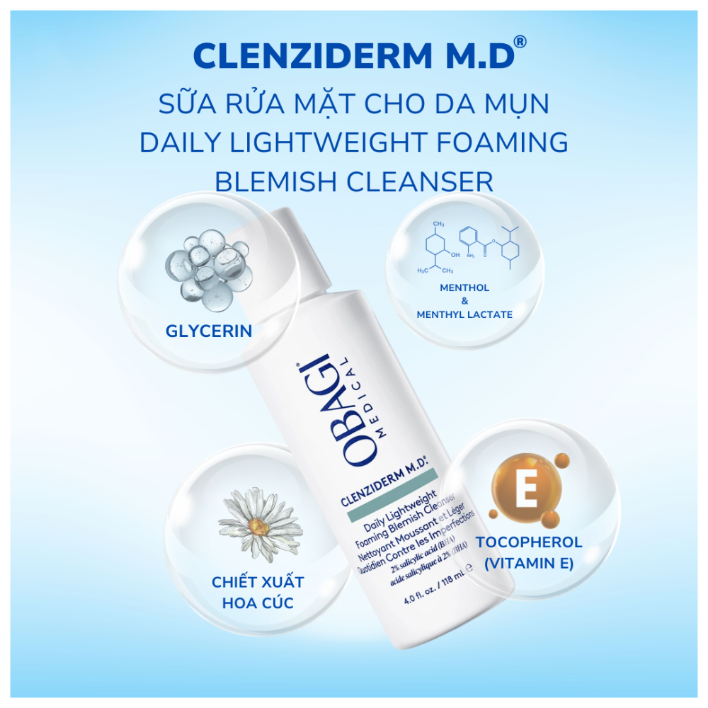 Obagi Clenziderm M.D. Foaming Blemish - Sữa Rửa Mặt Giảm Mụn Chứa BHA 118ml