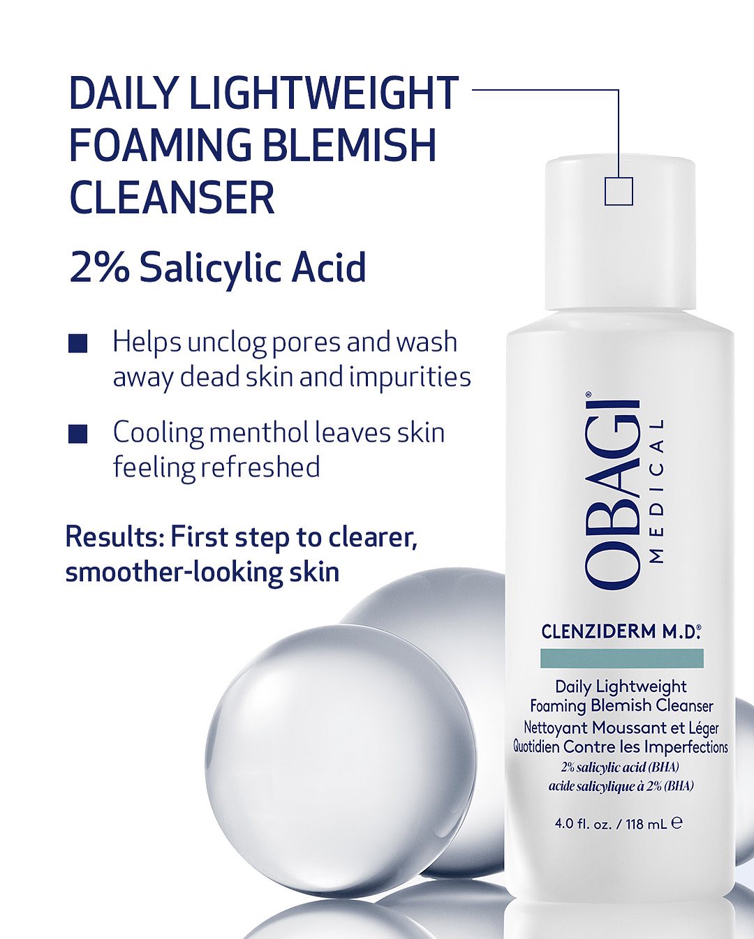 Obagi Clenziderm M.D. Foaming Blemish - Sữa Rửa Mặt Giảm Mụn Chứa BHA 118ml