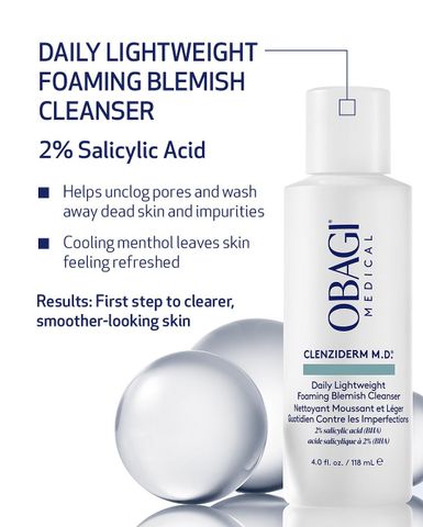 Obagi Clenziderm M.D. Foaming Blemish - Sữa Rửa Mặt Giảm Mụn Chứa BHA 118ml