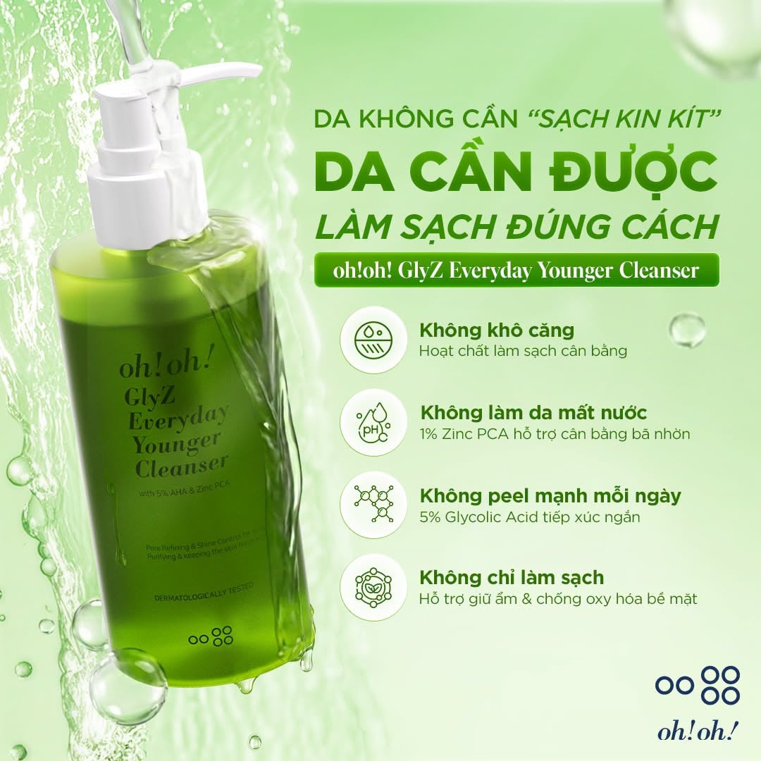 Oh!Oh! Glyz Everyday Younger Cleanser - Sữa Rửa Mặt Làm Sạch Dịu Nhẹ, Hỗ Trợ Sáng Mịn Và Trẻ Hóa Làn Da 200g