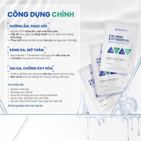 Mặt nạ Trioderma Calming & Hydrating - Brightening Essence Mask làm dịu, phục hồi, dưỡng trắng da