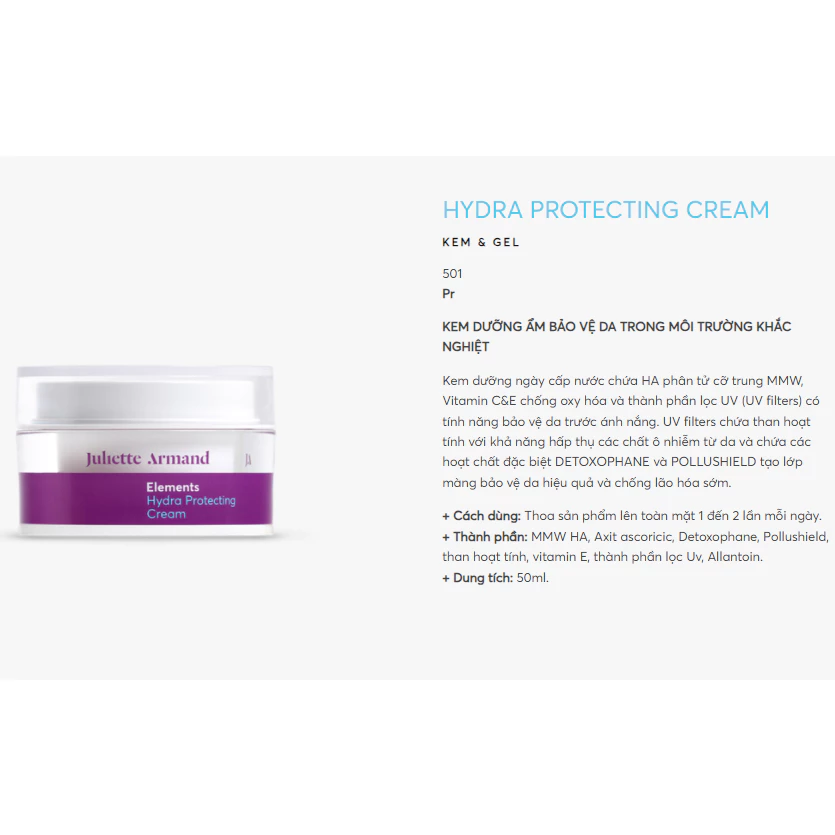 Juliette Armand Elements Hydra Protecting Cream Kem Dưỡng Ẩm Bảo Vệ Da Trước Tác Động Môi Trường 50ml