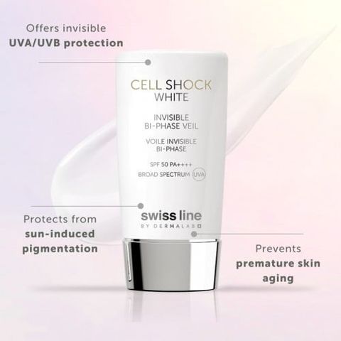 Swissline Cell Shock White Invisible Bi-Phase Veil SPF 50 - Nhũ Tương Chống Nắng Và Bức Xạ Nhiệt Bảo Vệ Da SPF 50 PA++